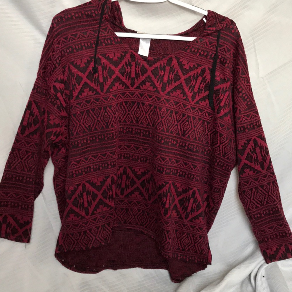 Black and Maroon Sweater with Aztec Pattern